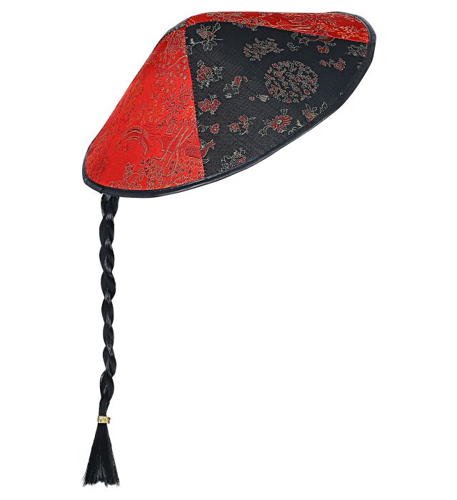 [2595C] "CHAPEAU DE CHINOIS AVEC NATTE"