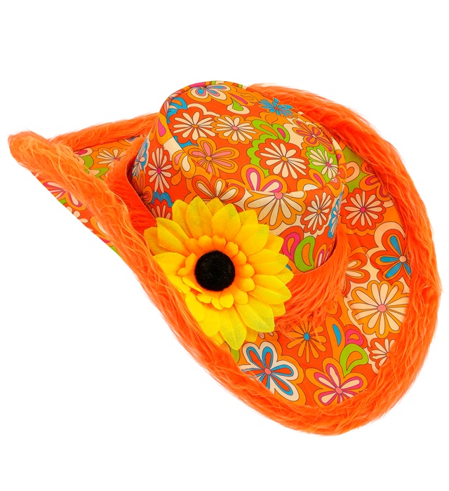 "CHAPEAU IBIZA AVEC BORDURE PELUCHE ET TOURNESOL" orange