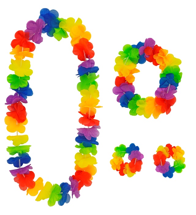 [2737S] "SET HAWAÏEN COULEUR ARC EN CIEL" (collier, couronne, 2 bracelets)