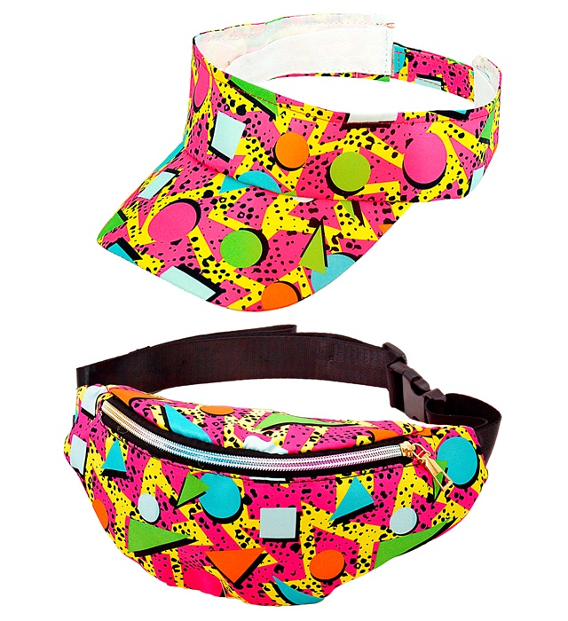 "MODE FUNK ANNEES 80 - funky pink" (visière et sac ceinture)