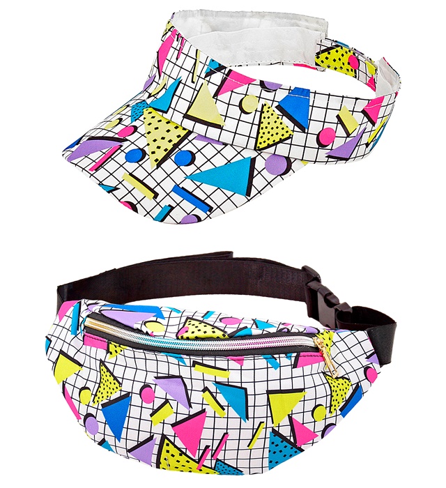 "MODE FUNK ANNEES 80 - funky white" (visière et sac ceinture)