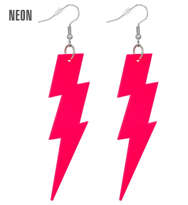 [28131] "BOUCLES D'OREILLES ÉCLAIR ANNEES 80 ROSE FLUO"
