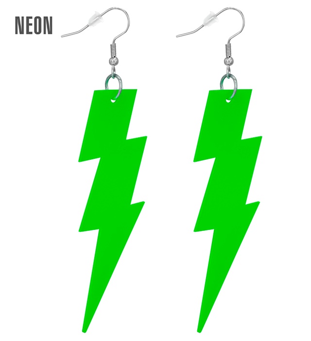 [28132] "BOUCLES D'OREILLES ÉCLAIR ANNEES 80 VERT FLUO"