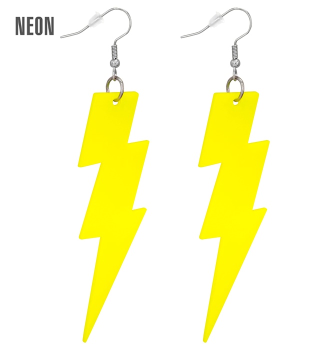 [28133] "BOUCLES D'OREILLES ÉCLAIR ANNEES 80 JAUNE FLUO"