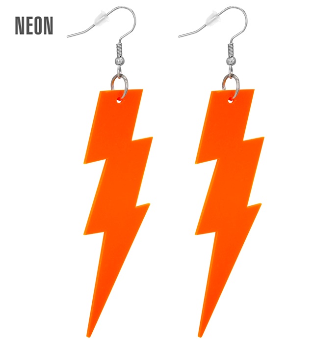 [28134] "BOUCLES D'OREILLES ÉCLAIR ANNEES 80 ORANGE FLUO"