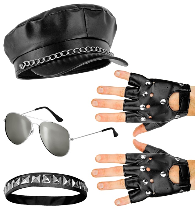 "ROCKER/BIKER" (chapeau, collier, gants, lunettes)