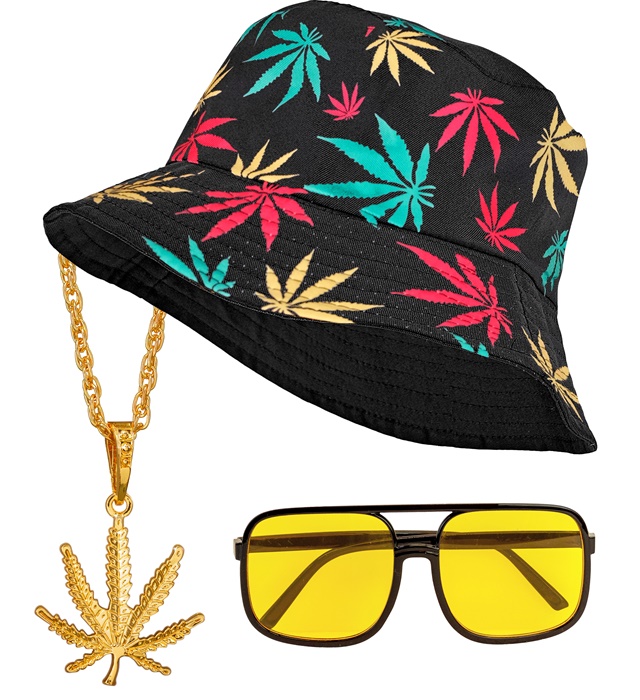 "MODE HIP HOP ANNEES 90 - ganja" (bonnet de pecheur, lunettes, collier, bague)