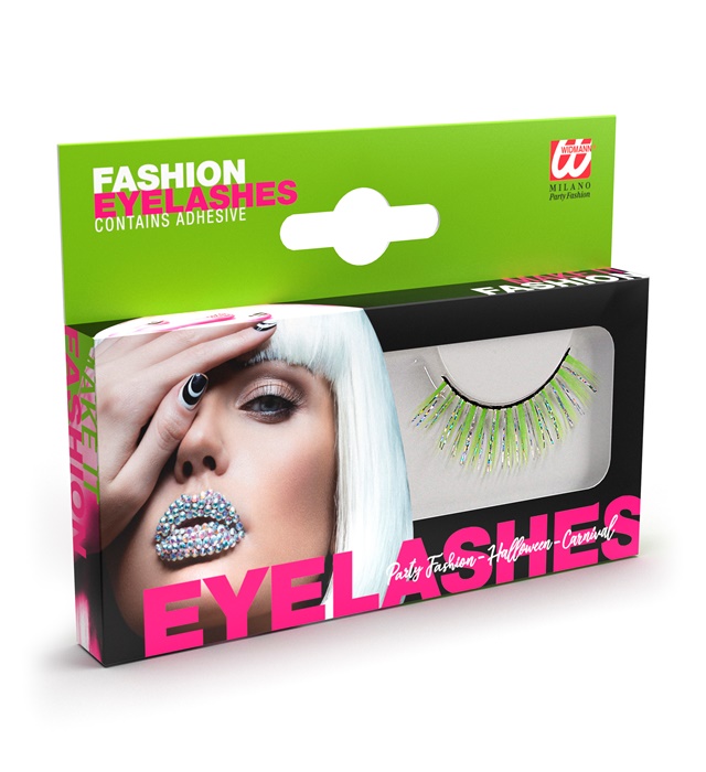 [28365] "FAUX CILS VERT HOLOGRAMME" avec tube de colle