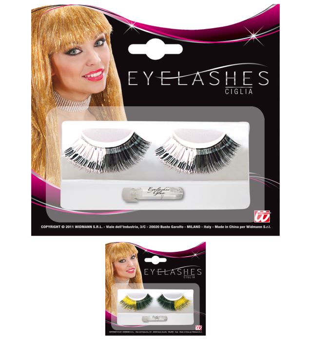 "FAUX CILS METALLIQUES" avec tube de colle - noir-doré & noir-argentéass.