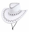 "CHAPEAU BLANC DE COW-BOY AVEC DECORATIONS" suedine