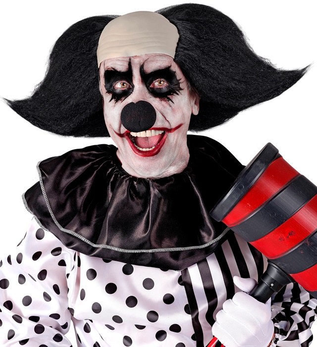 "CALOTTE CLOWN SINISTRE AVEC CHEVEUX NOIRS" en boite