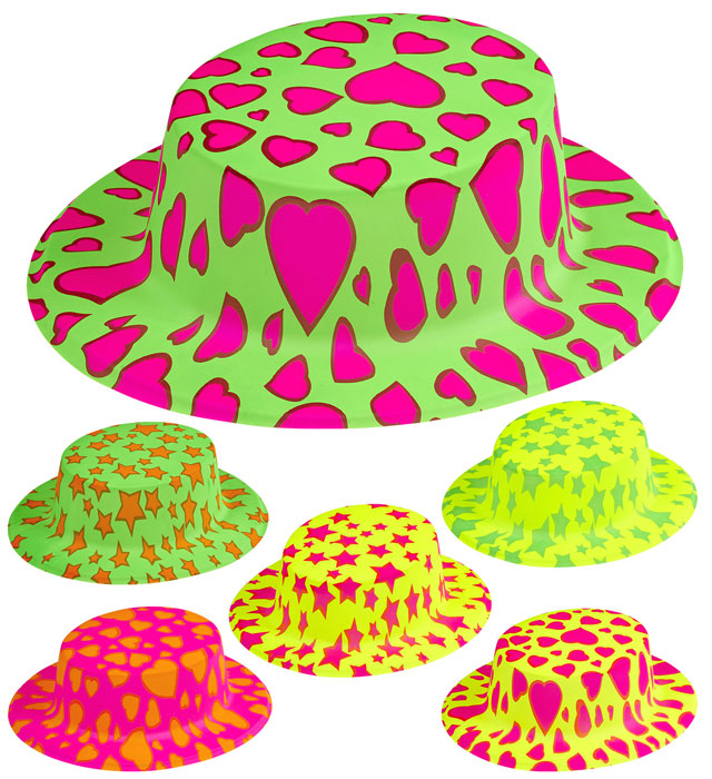 "CHAPEAU CANOTIER ETOILES ET COEURS" ass. en 6 couleurs fluorescentes