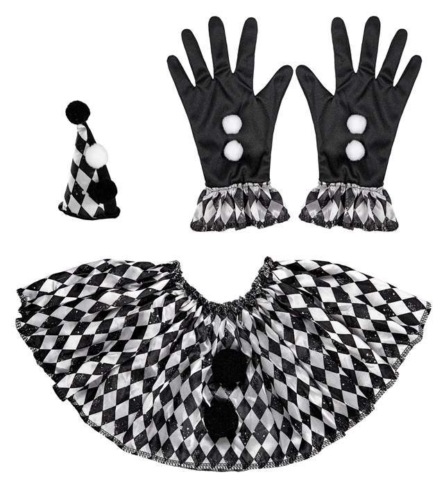 "ARLEQUIN" (mini chapeau, col, gants)