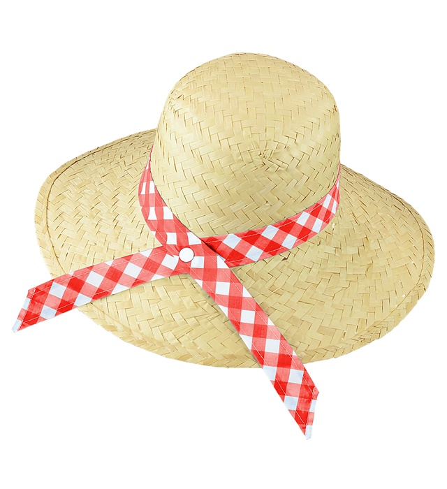 "CHAPEAU DE PAILLE FERMIERE AVEC RUBAN ROUGE"
