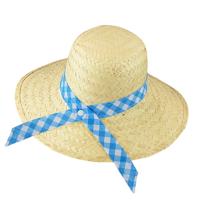"CHAPEAU DE PAILLE FERMIERE AVEC RUBAN BLEU"