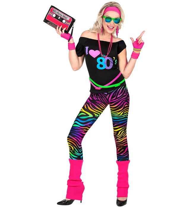 "LA MODE DES ANNEES 80" (tee - shirt sans manches, leggings, guetres, bandeau, 2 bracelets)