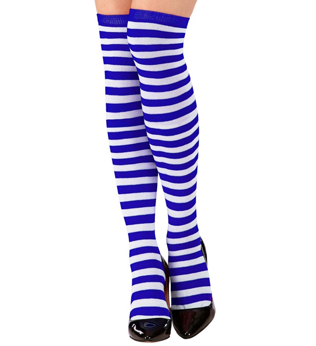 [2998S] "CHAUSSETTES HAUTES RAYEES BLANCHES & BLEUES" (Qualité Lourde)