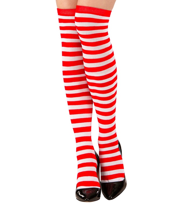[2999R] "CHAUSSETTES HAUTES RAYEES BLANCHES ET ROUGES"(Qualité Lourde)