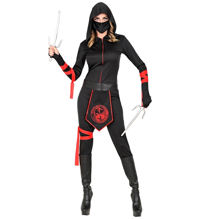 "NINJA" (combinaison avec capuche, masque facial, ceinture, bandes pour les bras et bande pour la jambe)