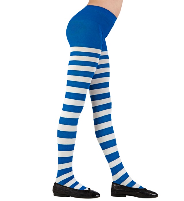 "CHAUSSETTES RAYÉES BLANCHES/BLEUES COLLANTS" 75 DEN (Qualité Lourde)