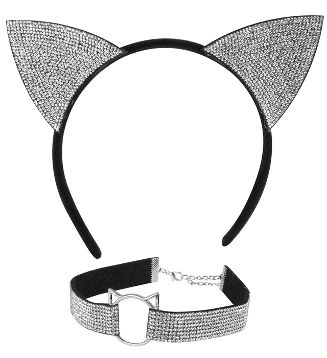 "CHAT (OREILLES, ras du cou) en velours et strass"