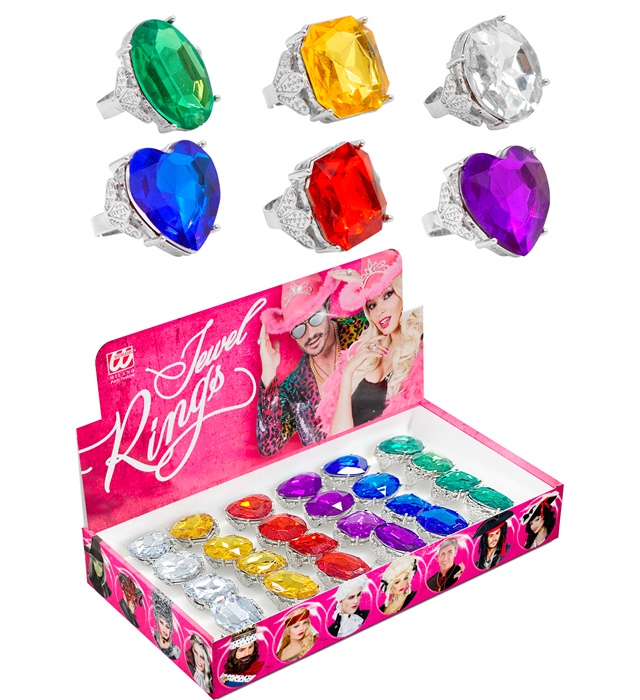 [30312] "BAGUES AVEC GEMME DE COULEUR en présentoir - ass. 4 modèles et 6 couleurs"
