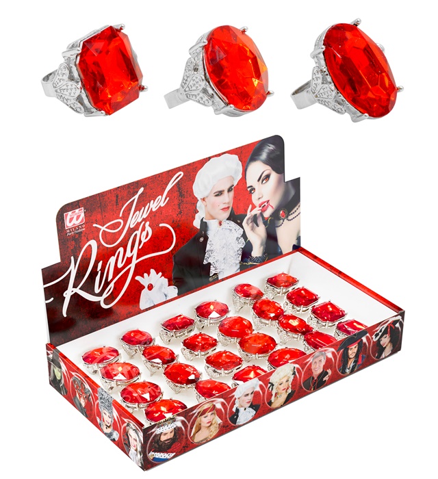 [30313] "BAGUES AVEC GEMME ROUGE en présentoir - ass. 3 modèles"