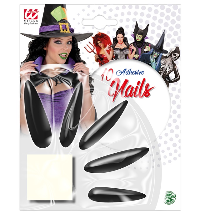 Set de "10 MAXI FAUX ONGLES DE SORCIERE" avec 10 adhésifs