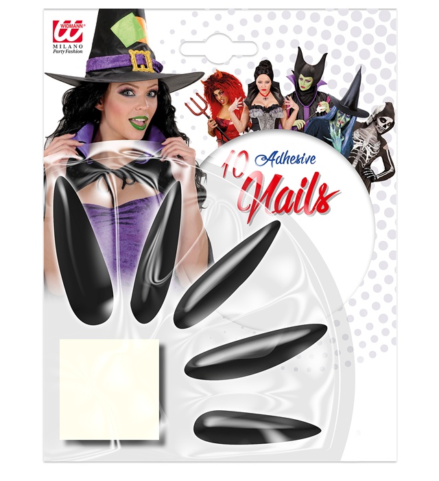 [3060W] Set de "10 MAXI FAUX ONGLES DE SORCIERE" avec 10 adhésifs