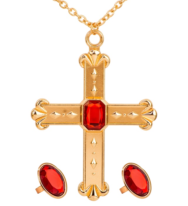 [3076C] "SET CARDINAL" (collier avec croix, 2 bagues)