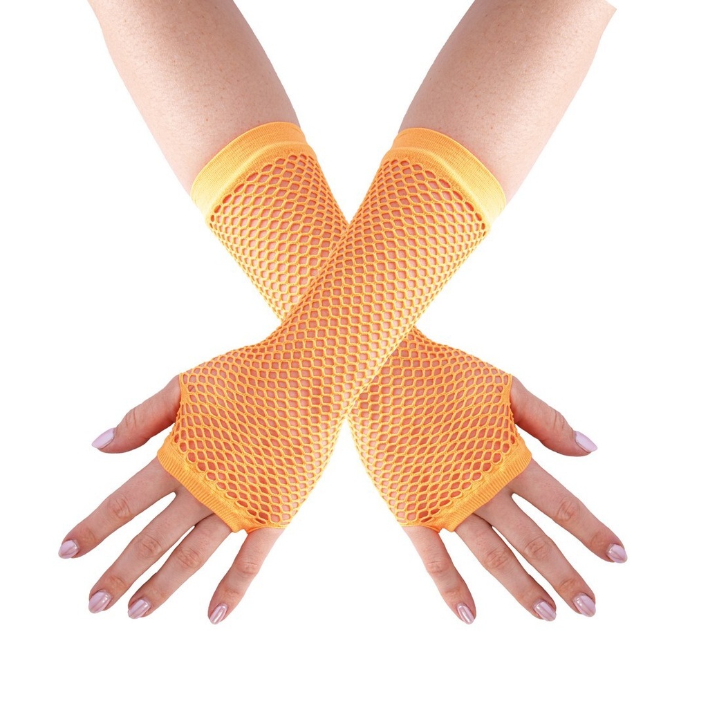 [PTC-90302] Mitaines longues en résille - orange fluo