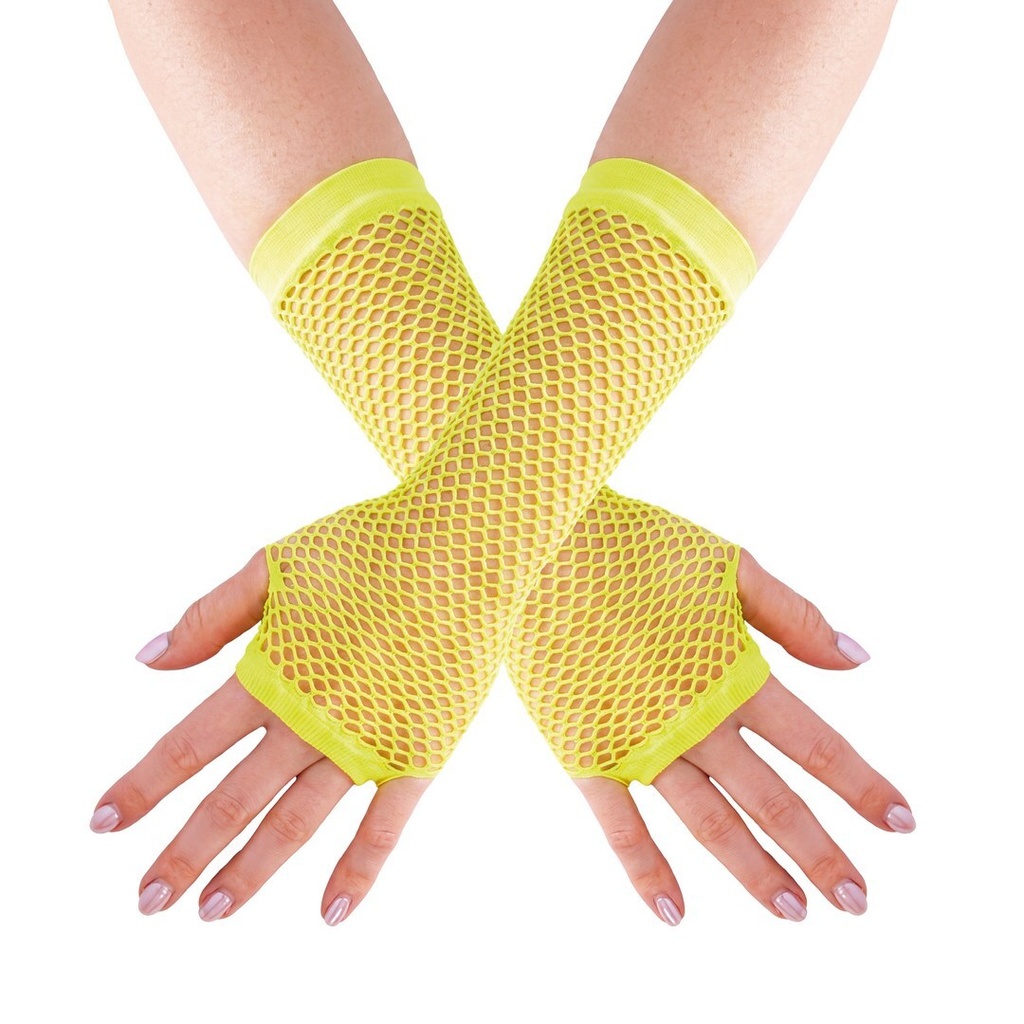 [PTC-90306] Mitaines longues en résille - jaune fluo